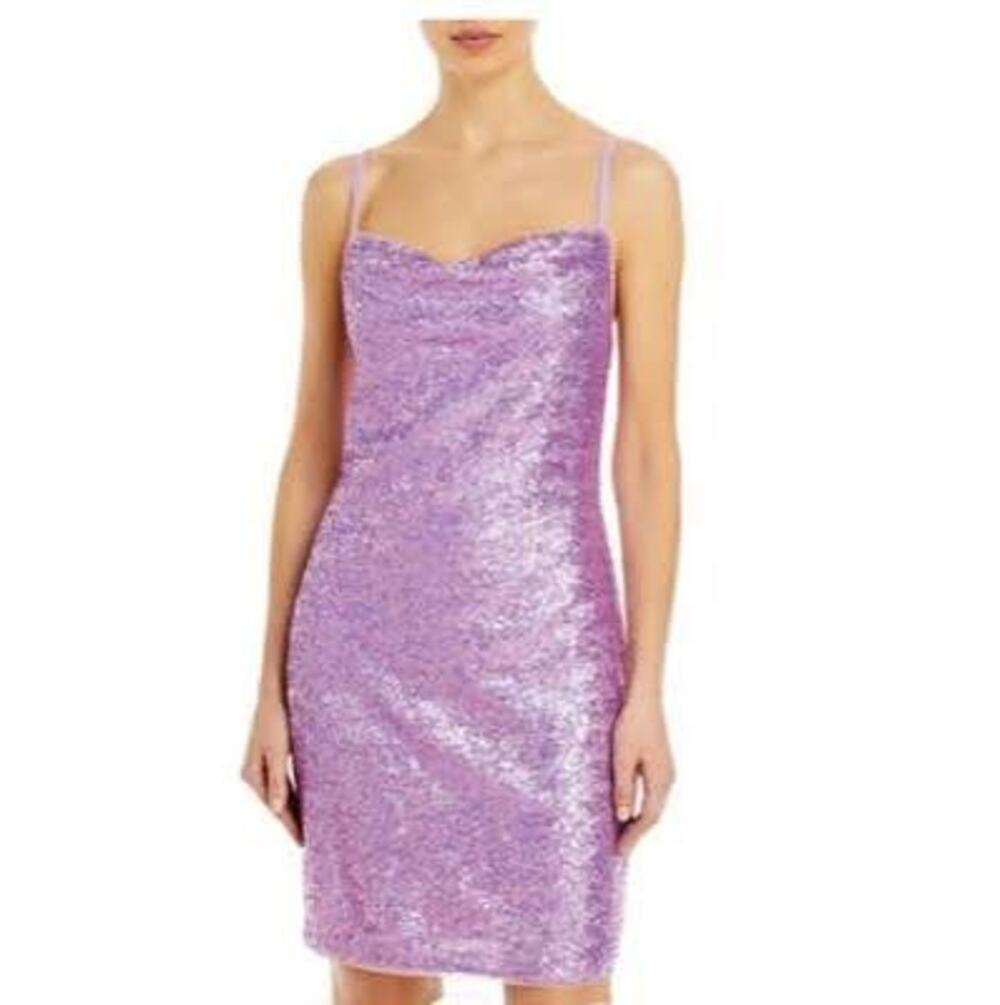 BCBG MAX AZRIA Sequin Cowl Mini Slip Dress PARTY Size L Large Lavender NWT